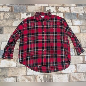 Old Navy the Boyfriend Shirt Women's XL Red Plaid Button Down Shirt